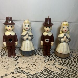 Vintage Gurley Thanksgiving Candles Pilgrims Boy Girl Holiday Seasonal Decor